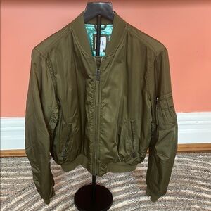 GAP Green Bomber Jacket Lightweight Ribbed Collar